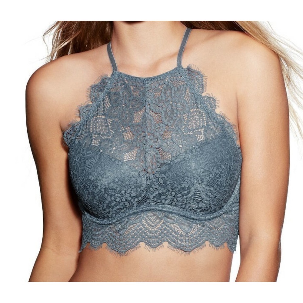 Victoria's Secret PINK High Neck Push Up Lace Bralette Gray Size M (D-DD)